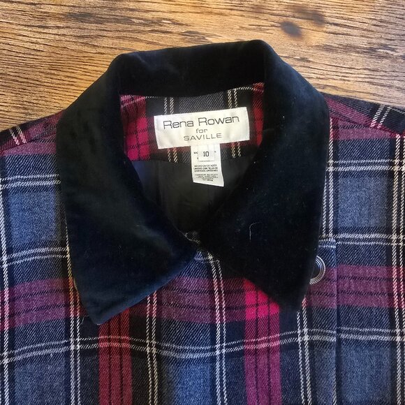 Vintage RENA ROWAN Tartan Plaid Blazer with Velvet Collar size 10 - Picture 5 of 10